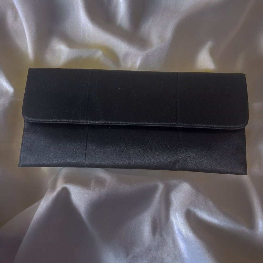 Bijoux Terner Black Satin Envelope Clutch